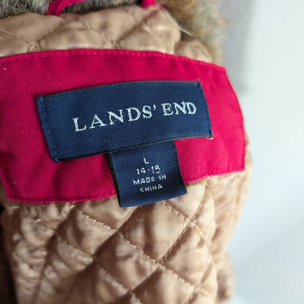 Lands' End Women's Red Utility Jacket with Faux Fur Collar - Picture 3 of 7